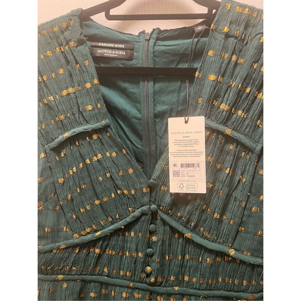 Scotch & Soda Long Sleeved Lurex Jacquard Ruffle Green Dress size M NWT$248 - Picture 8 of 9